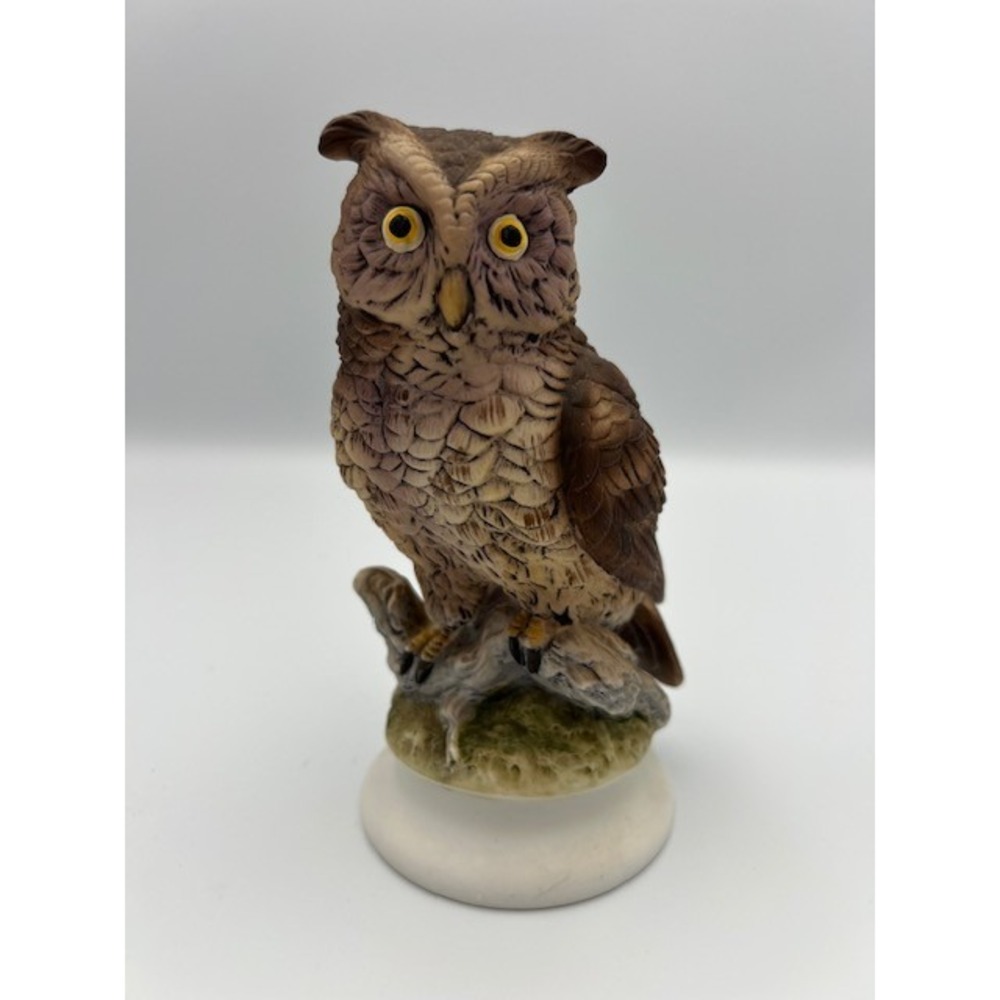 Lefton China Hand Painted Owl Figurine Vintage Porcelain KW866 Brown White Base